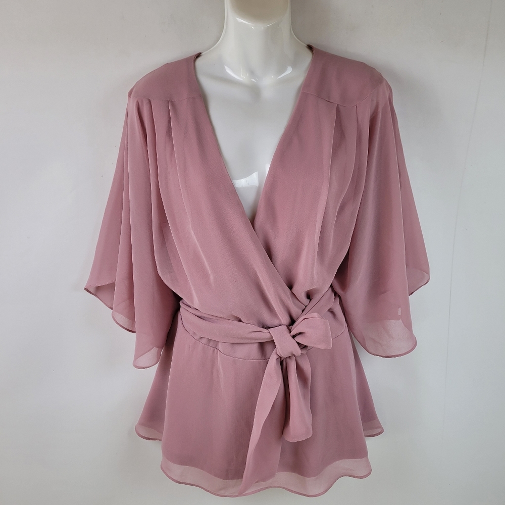 City Chic Dusty Pink Faux Wrap Top Blouse S/16